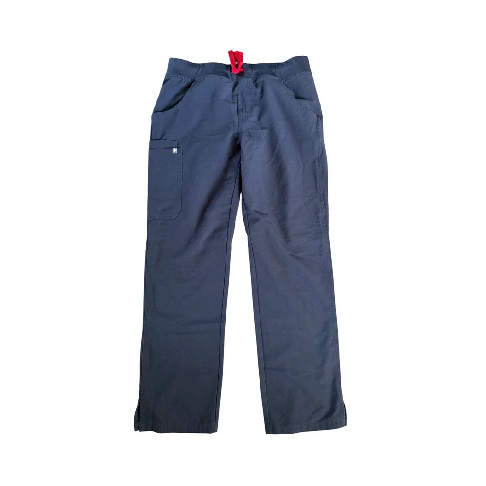 FIGS Technical Collection Charcoal Cargo Scrub Pants Mens Medium Red Drawstring